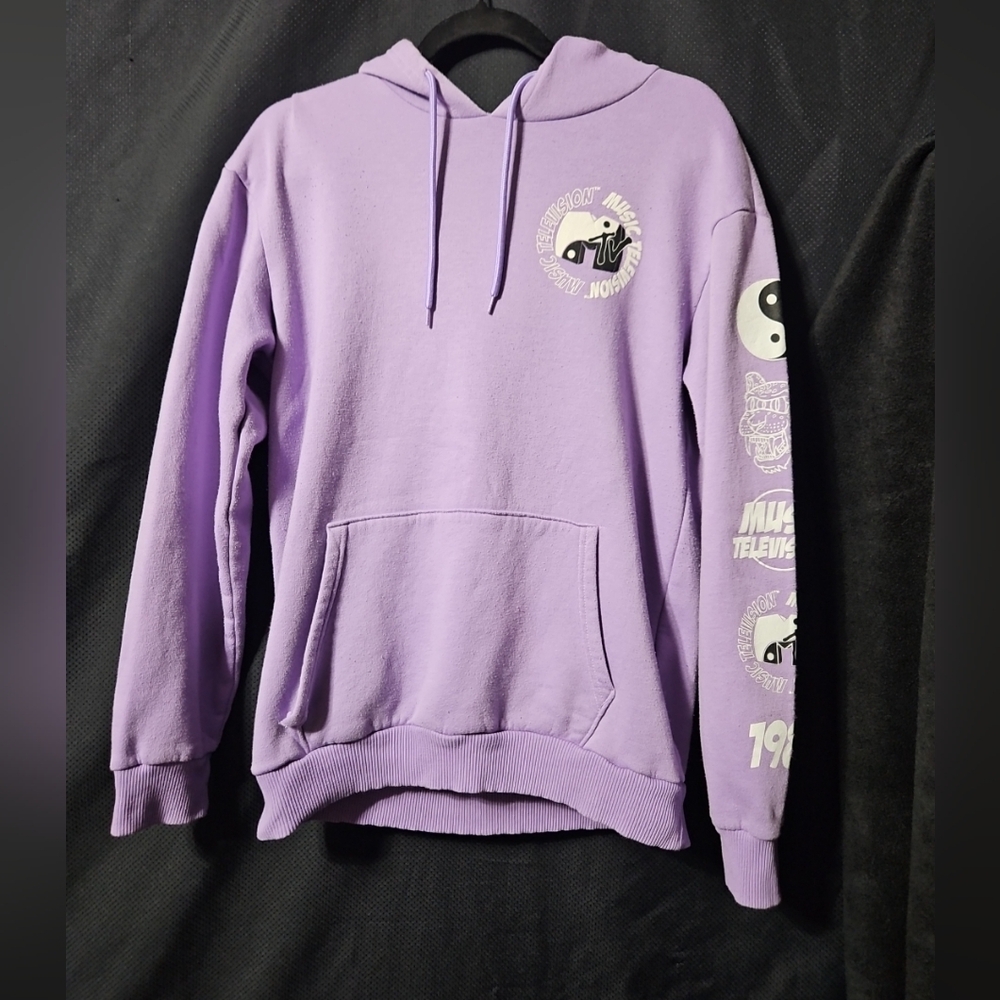 MTV Hoodie Music Television Yin Yang Bright Colorful Purple Women's Medium